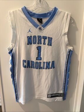 Jordan White and Carolina Blue North Carolina #1 Kids Basketball Jersey